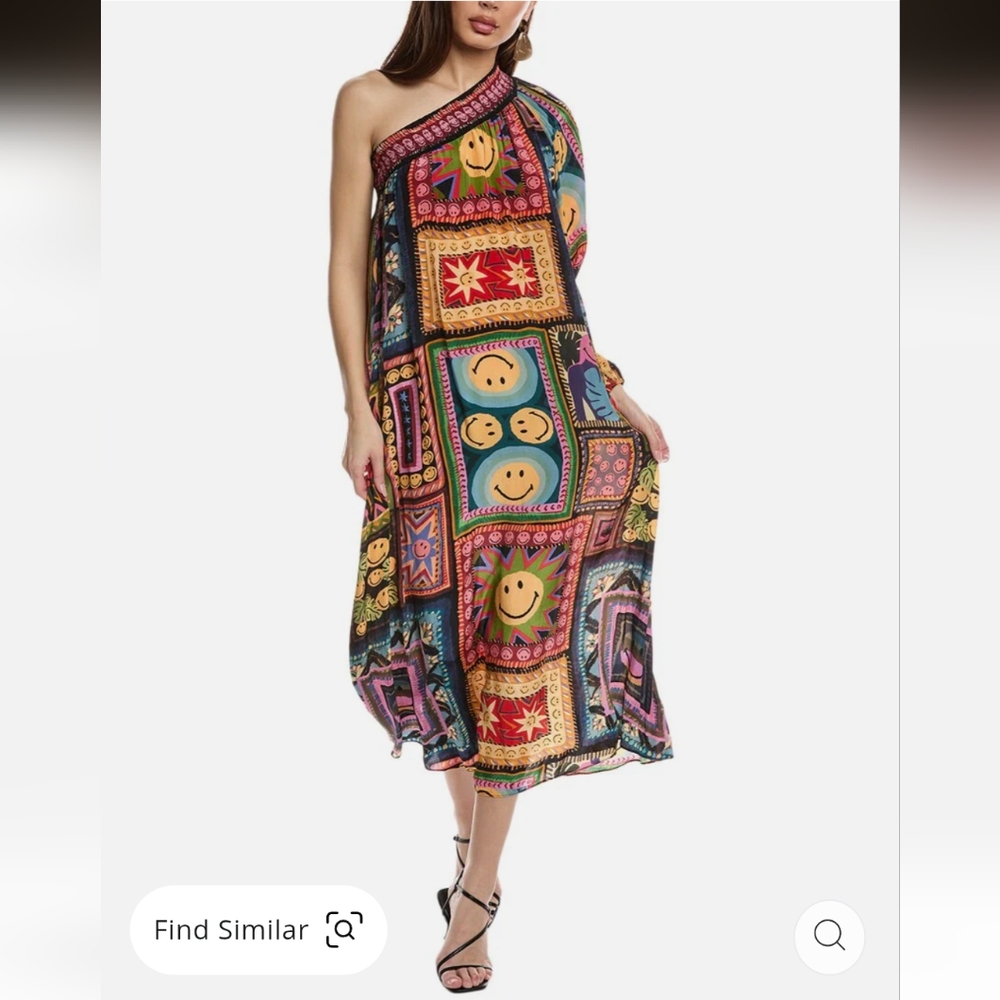 Farm Rio Patchwork Tapestry Smiley Midi Dress- M